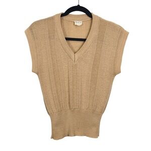 VTG Mardi 100% Acrylic Tan V Neck Sleeveless Sweater Vest Tan S Academia Prep